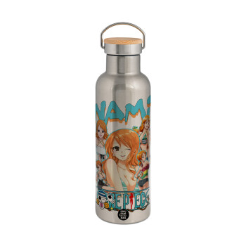Nami One Piece, Stainless steel Silver with wooden lid (bamboo), double wall, 750ml