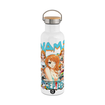 Nami One Piece, Stainless steel White with wooden lid (bamboo), double wall, 750ml