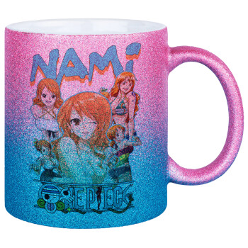 Nami One Piece, Κούπα Χρυσή/Μπλε Glitter, κεραμική, 330ml