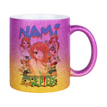 Nami One Piece, Κούπα Χρυσή/Ροζ Glitter, κεραμική, 330ml