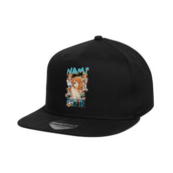 Nami One Piece, Καπέλο παιδικό Flat Snapback, Μαύρο (100% ΒΑΜΒΑΚΕΡΟ, ΠΑΙΔΙΚΟ, UNISEX, ONE SIZE)