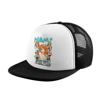 Nami One Piece, Καπέλο παιδικό Soft Trucker με Δίχτυ ΜΑΥΡΟ/ΛΕΥΚΟ (POLYESTER, ΠΑΙΔΙΚΟ, ONE SIZE)