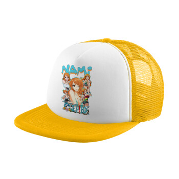 Nami One Piece, Καπέλο Soft Trucker με Δίχτυ Κίτρινο/White 
