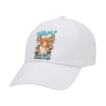 Nami One Piece, Καπέλο Ενηλίκων Baseball Λευκό 5-φύλλο (POLYESTER, ΕΝΗΛΙΚΩΝ, UNISEX, ONE SIZE)