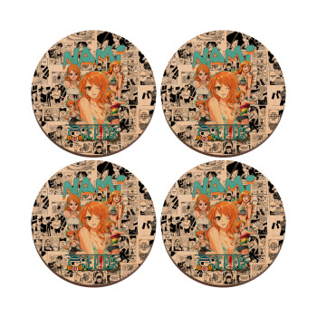 Nami One Piece, ΣΕΤ x4 Σουβέρ ξύλινα στρογγυλά plywood (9cm)
