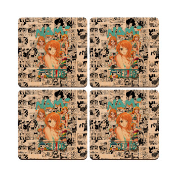 Nami One Piece, ΣΕΤ x4 Σουβέρ ξύλινα τετράγωνα plywood (9cm)