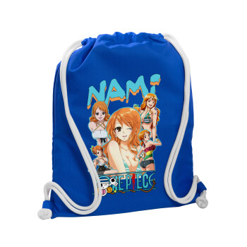 Nami One Piece, Backpack pouch GYMBAG Blue, with pocket (40x48cm) & thick cords