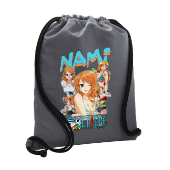 Nami One Piece, Backpack pouch GYMBAG GREY, with pocket (40x48cm) & thick cords
