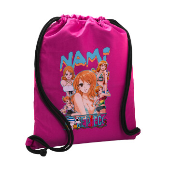 Nami One Piece, Τσάντα πλάτης πουγκί GYMBAG Φούξια, με τσέπη (40x48cm) & χονδρά κορδόνια