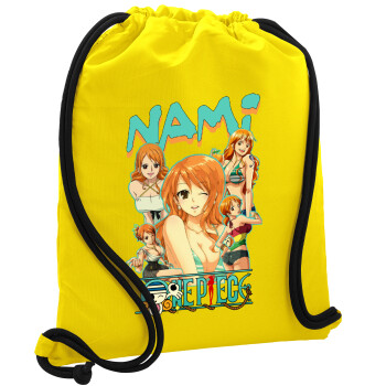 Nami One Piece, Backpack pouch GYMBAG Yellow, with pocket (40x48cm) & thick cords