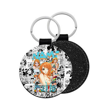 Nami One Piece, Μπρελόκ Δερματίνη, στρογγυλό ΜΑΥΡΟ (5cm)