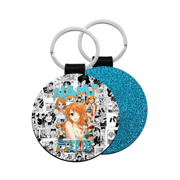 Nami One Piece, Μπρελόκ Δερματίνη, στρογγυλό ΜΠΛΕ (5cm)