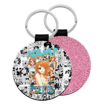 Nami One Piece, Μπρελόκ Δερματίνη, στρογγυλό ΡΟΖ (5cm)