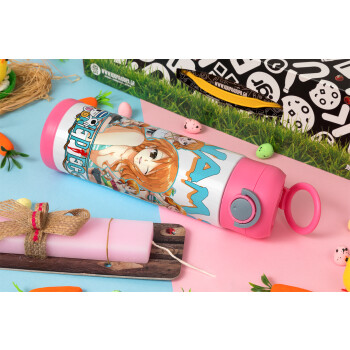 Nami One Piece, Πασχαλινή Λαμπάδα με Παιδικό παγούρι θερμό, ανοξείδωτο, με καλαμάκι ασφαλείας, ΡΟΖ (500ml)