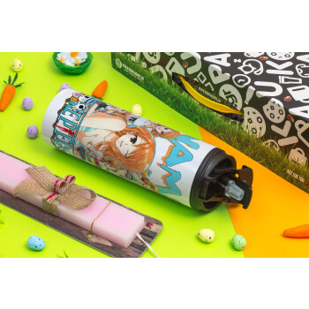 Nami One Piece, Easter candle,Travel Tumbler 2 Lids, with metal straw & cleaning brush & aromatic flat candle (30cm) (PINK)