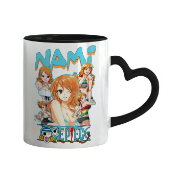 Nami One Piece, Mug heart black handle, ceramic, 330ml