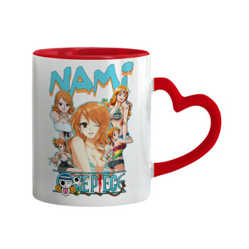 Nami One Piece, Mug heart red handle, ceramic, 330ml