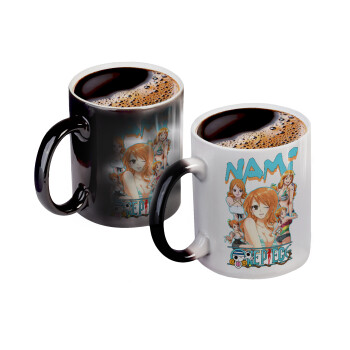 Nami One Piece, Color changing magic Mug, ceramic, 330ml when adding hot liquid inside, the black colour desappears (1 pcs)
