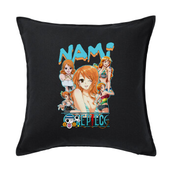Nami One Piece, Sofa cushion black 50x50cm includes filling
