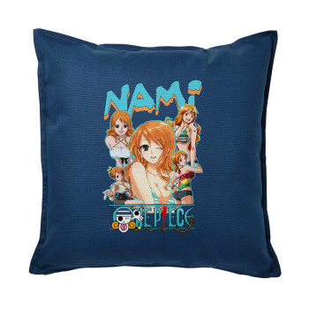 Nami One Piece, Μαξιλάρι καναπέ Μπλε 100% βαμβάκι, περιέχεται το γέμισμα (50x50cm)