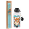 Easter Set, metallic aluminum water bottle (500ml) & scented flat candle (30cm) (TURQUOISE)