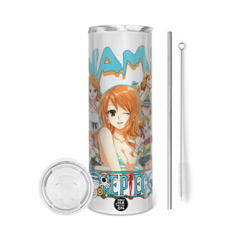Nami One Piece, Tumbler stainless steel 600ml, with metal straw & cleaning brush