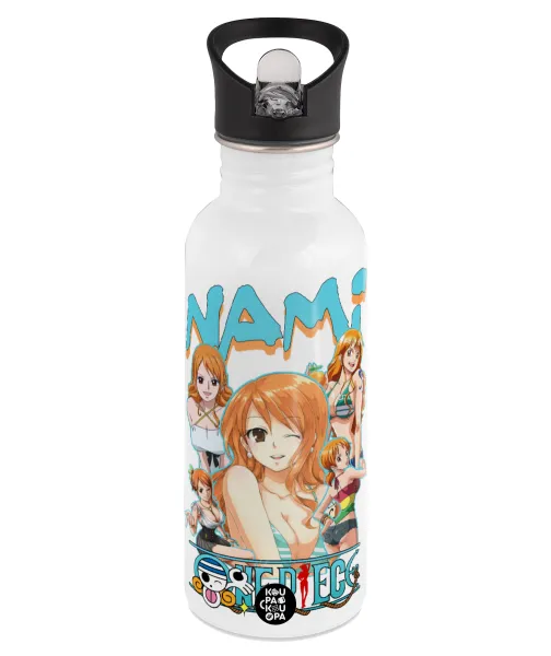Nami One Piece — Παγούρι νερού Λευκό με καλαμάκι, ανοξείδωτο ατσάλι 600ml