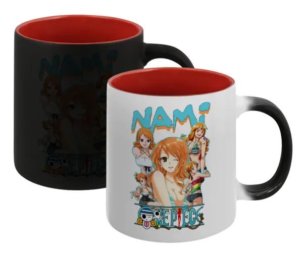 Nami One Piece — Κούπα Μαγική εσωτερικό κόκκινο, κεραμική, 330ml που αλλάζει χρώμα με το ζεστό ρόφημα