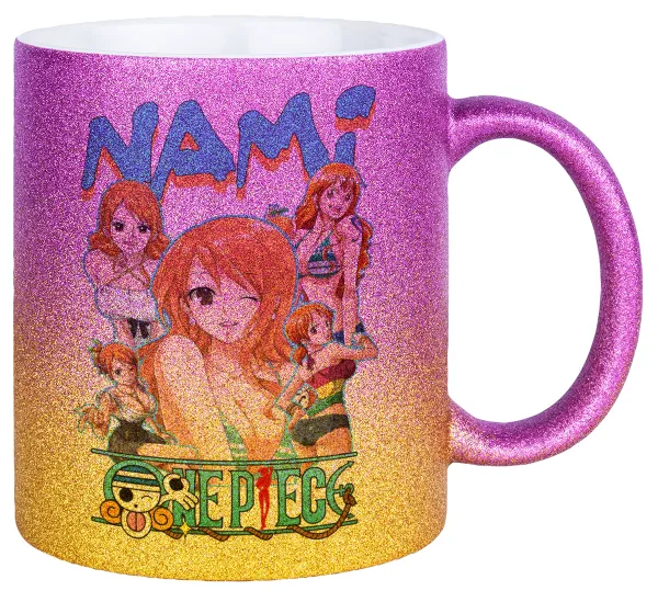 Nami One Piece — Gold/pink glitter mug, ceramic, 330ml
