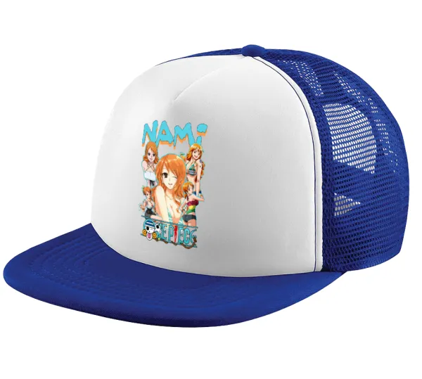 Nami One Piece — Adult Soft Trucker Hat with Blue/White Mesh (POLYESTER, ADULT, UNISEX, ONE SIZE)