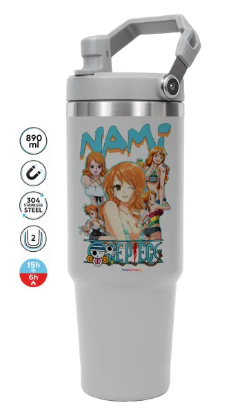 Nami One Piece — ΓΚΡΙ Travel Tumbler Θερμός με χερούλι και καλαμάκι 890ml