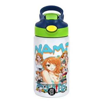 Nami One Piece, Παιδικό παγούρι θερμό, ανοξείδωτο, με καλαμάκι ασφαλείας, πράσινο/μπλε (350ml)
