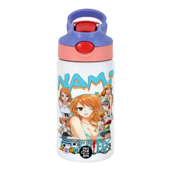 Nami One Piece, Παιδικό παγούρι θερμό, ανοξείδωτο, με καλαμάκι ασφαλείας, ροζ/μωβ (350ml)