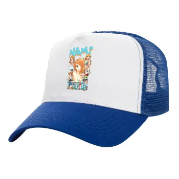 Nami One Piece, Καπέλο Ενηλίκων Structured Trucker, με Δίχτυ, ΛΕΥΚΟ/ΜΠΛΕ (100% ΒΑΜΒΑΚΕΡΟ, ΕΝΗΛΙΚΩΝ, UNISEX, ONE SIZE)