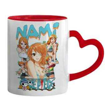 Nami One Piece, Mug heart red handle, ceramic, 330ml