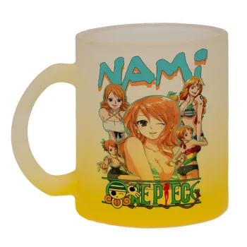 Nami One Piece, Κούπα γυάλινη δίχρωμη με βάση το κίτρινο ματ, 330ml