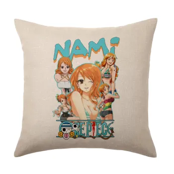 Nami One Piece, Μαξιλάρι καναπέ ΛΙΝΟ 40x40cm περιέχεται το  γέμισμα