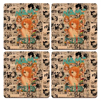Nami One Piece, ΣΕΤ x4 Σουβέρ ξύλινα τετράγωνα plywood (9cm)