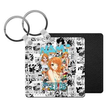 Nami One Piece, Μπρελόκ Δερματίνη, τετράγωνο ΜΑΥΡΟ (5x5cm)