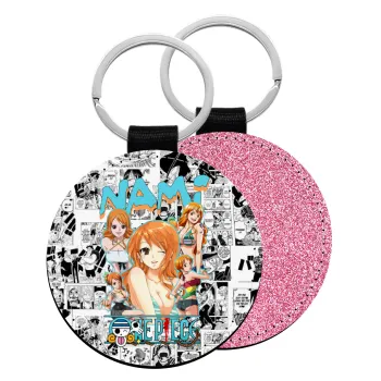Nami One Piece, Μπρελόκ Δερματίνη, στρογγυλό ΡΟΖ (5cm)