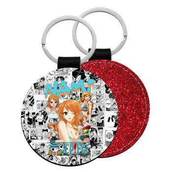 Nami One Piece, Μπρελόκ Δερματίνη, στρογγυλό ΚΟΚΚΙΝΟ (5cm)