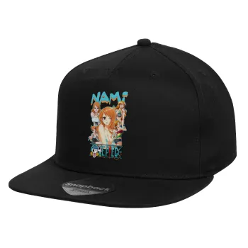 Nami One Piece, Καπέλο παιδικό Flat Snapback, Μαύρο (100% ΒΑΜΒΑΚΕΡΟ, ΠΑΙΔΙΚΟ, UNISEX, ONE SIZE)