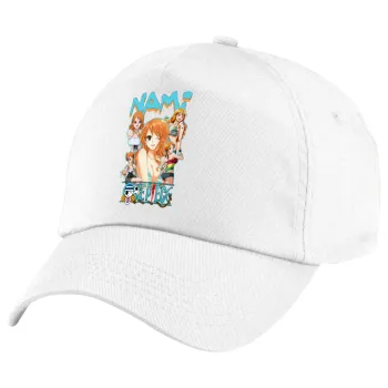 Nami One Piece, Πεντάφυλλο καπέλο Λευκό, 100% Βαμβακερό (Twill), με ρύθμιση, unisex