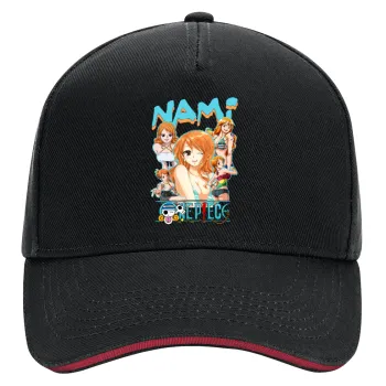 Nami One Piece, DRILL Adult Ultimate Hat BLACK/RED, (100% COTTON, ADULT, UNISEX, ONE SIZE)