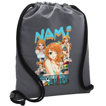 Nami One Piece, Τσάντα πλάτης πουγκί GYMBAG ΓΚΡΙ, με τσέπη (40x48cm) & χονδρά κορδόνια