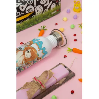 Nami One Piece, Πασχαλινή Λαμπάδα με παγούρι μεταλλικό (620ml, stainless steel) & κερί αρωματικό πλακέ (30cm) (ΡΟΖ)