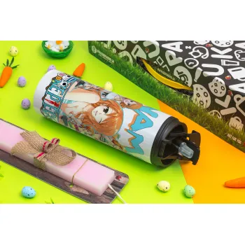 Nami One Piece, Easter candle,Travel Tumbler 2 Lids, with metal straw & cleaning brush & aromatic flat candle (30cm) (PINK)