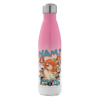 Nami One Piece, Metal mug thermos Pink/White (Stainless steel), double wall, 500ml
