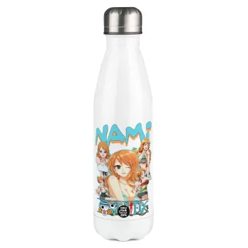 Nami One Piece, Μεταλλικό παγούρι θερμός Λευκό (Stainless steel), διπλού τοιχώματος, 500ml