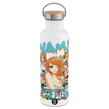 Nami One Piece, Stainless steel White with wooden lid (bamboo), double wall, 750ml